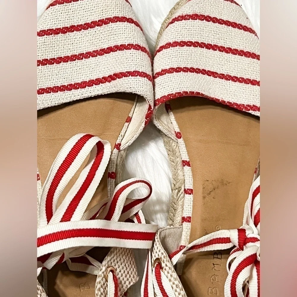 BAMBOO Tie Up Espadrilles Flats Red Bottom Adjustable Straps Women’s Size 6